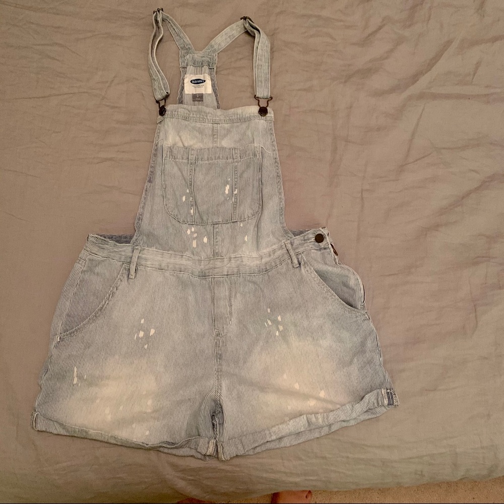 Light Wash Short Overalls